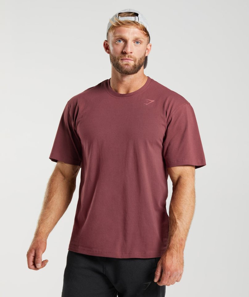 Men's Gymshark Power T-Shirts Burgundy | NZ 3AZRDP